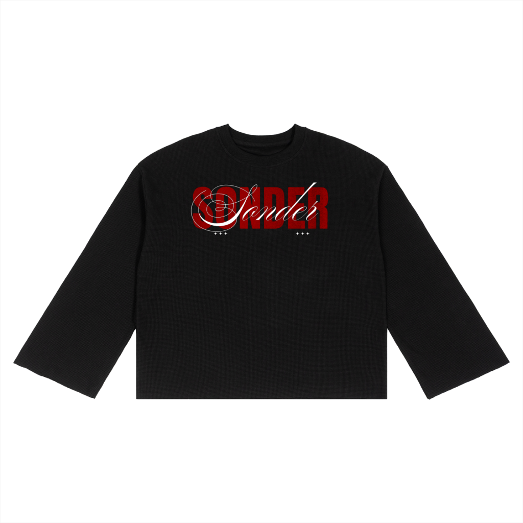 Raw edge waffle knit - black