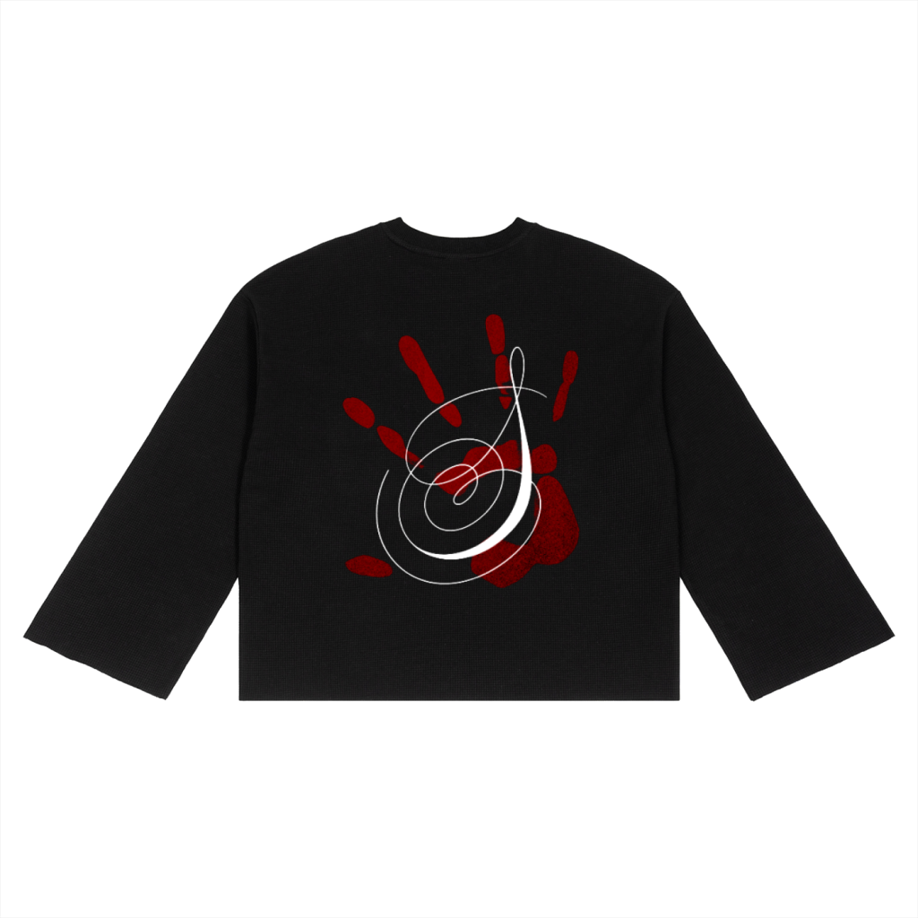 Raw edge waffle knit - black